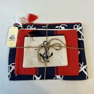 Mud Pie Jute Straw Cosmetic Toiletry Clutch‎ Bags NWT